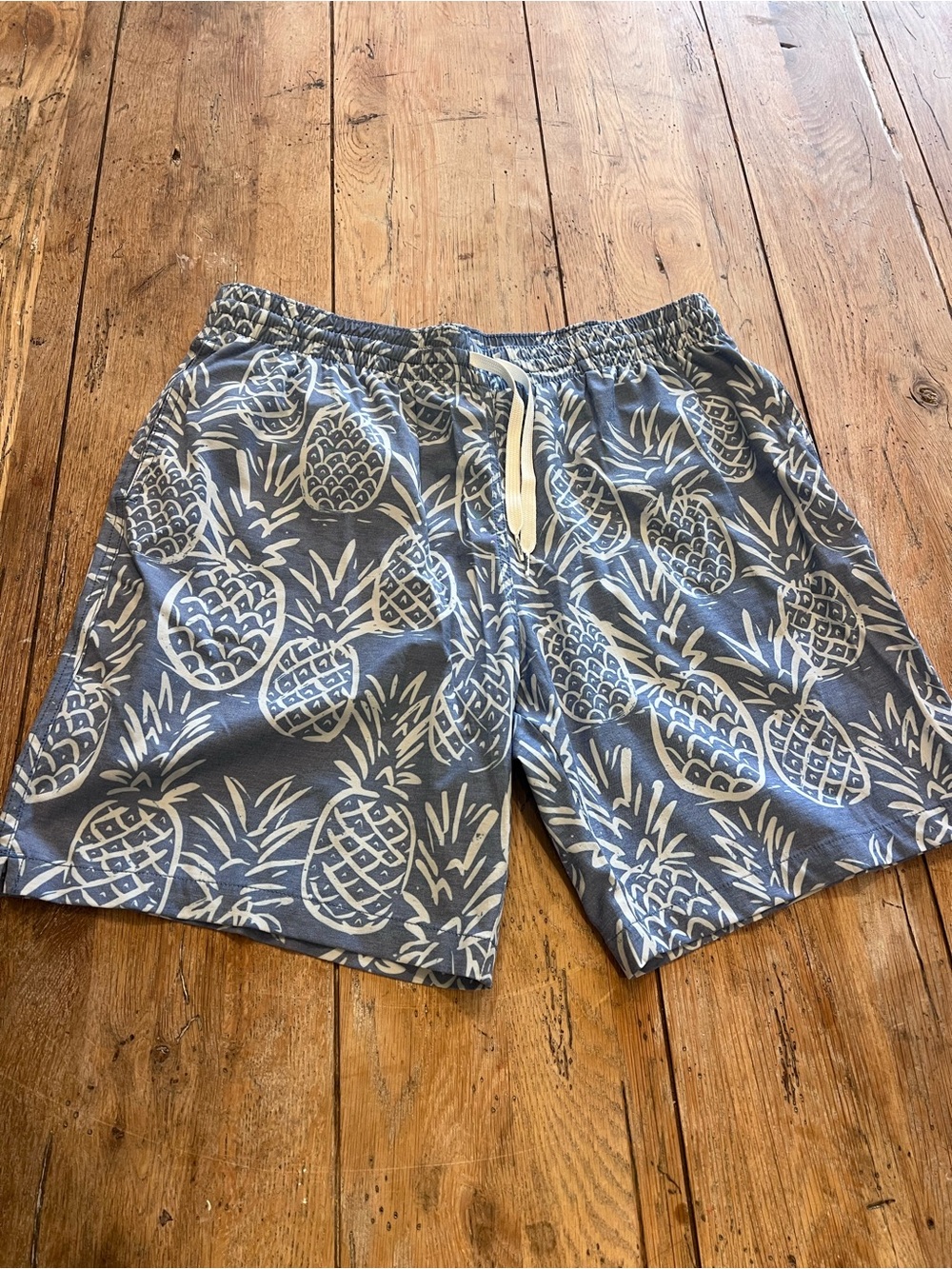 Chubbies Men's Pineapple Swim Trunks Blue/White L Drawstring Elastic Mesh Lined